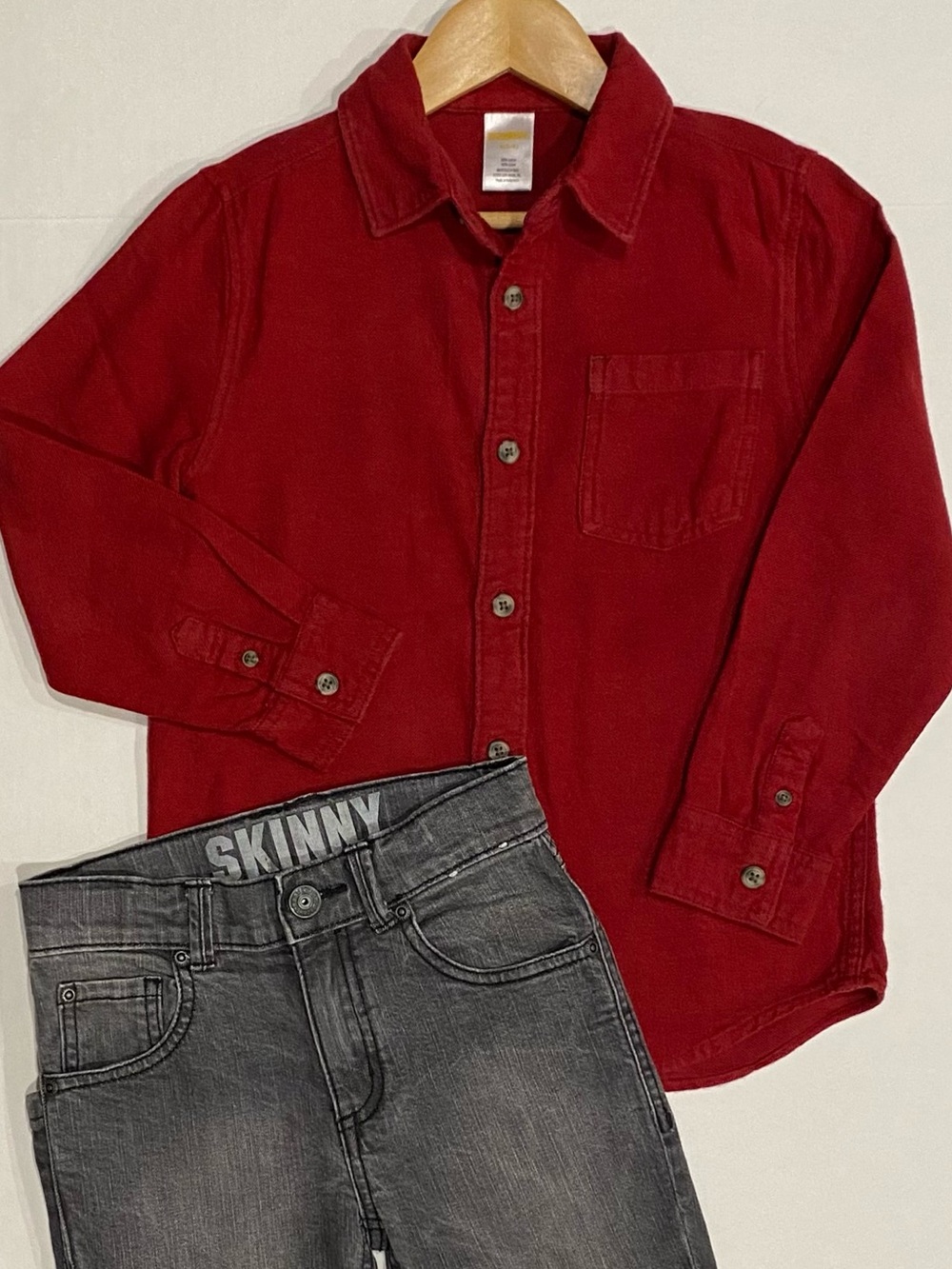 Gymboree Boys Red with Black Accent Long Sleeve Button Down Shirt Size S (5-6)
